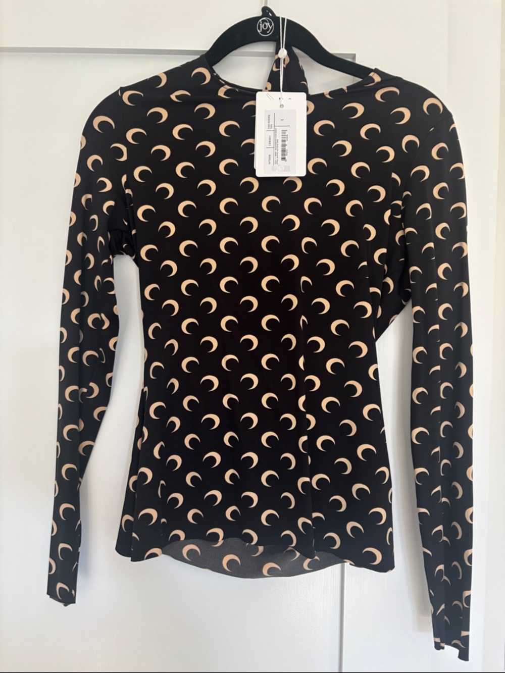 Marine Serre Black Long-Sleeve Crescent Moon Print Top